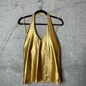 Ralph Lauren Black Label Foiled Gold Halter Top M